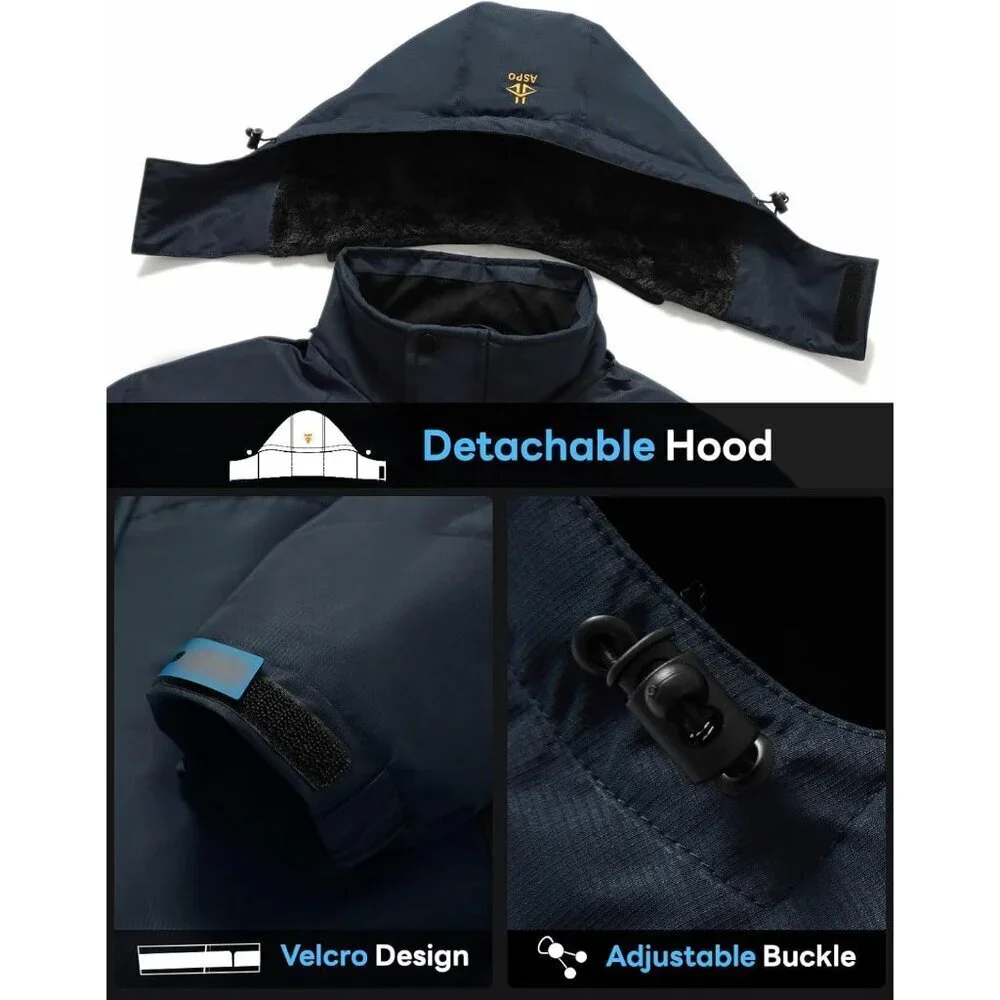 Men's Navy Blue Waterproof Winter Warm Snow Coat Fleece Lined Hiking Ski Jacket